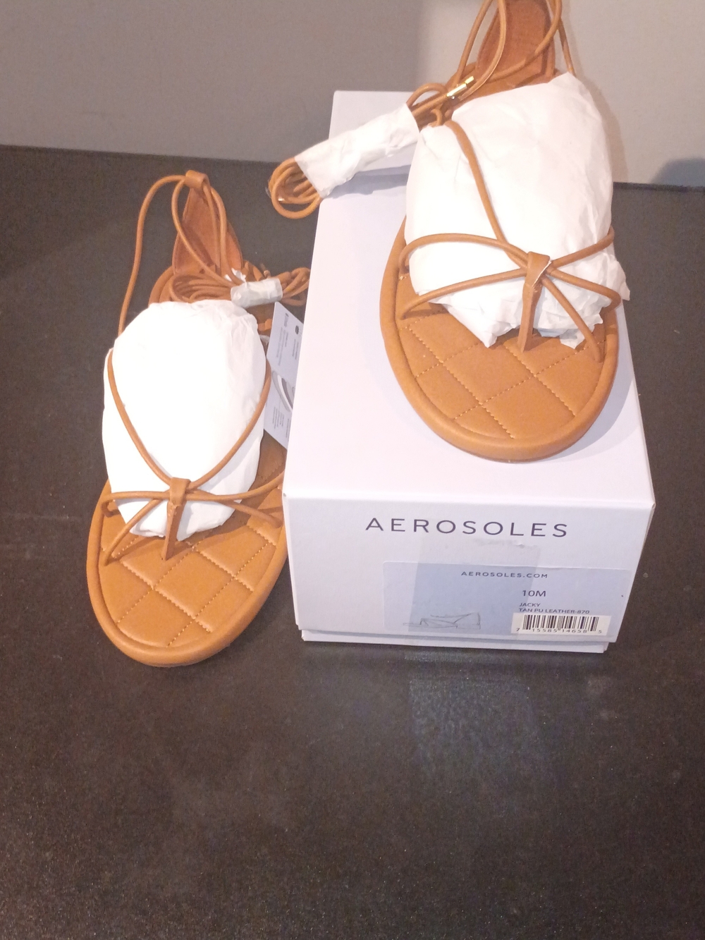 AEROSOLES Women's Tan Strappy Flat Sandals